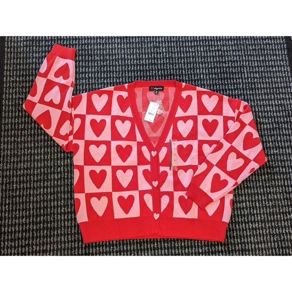 Target Sweaters - Red Pink Heart Cardigan From Target; Viral TikTok Find!